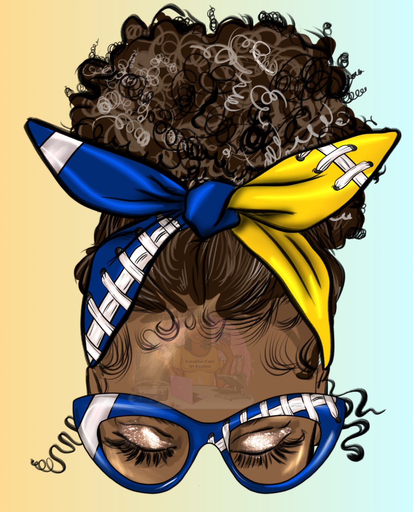 Blue_yellow messy bun